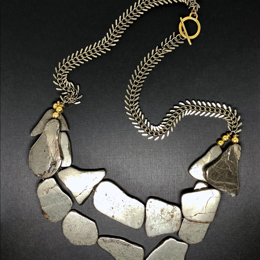 Handcrafted Pyrite Necklace w/ Brass Palm Chain